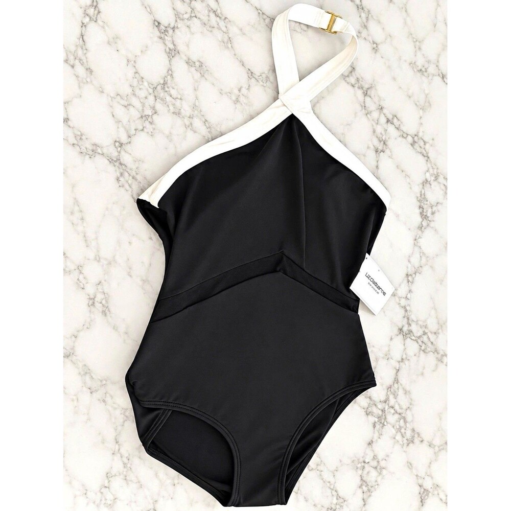 NWT Liz Claiborne Women’s Colorblock Halter One-Piece Swimsuit Padded Buckle 6